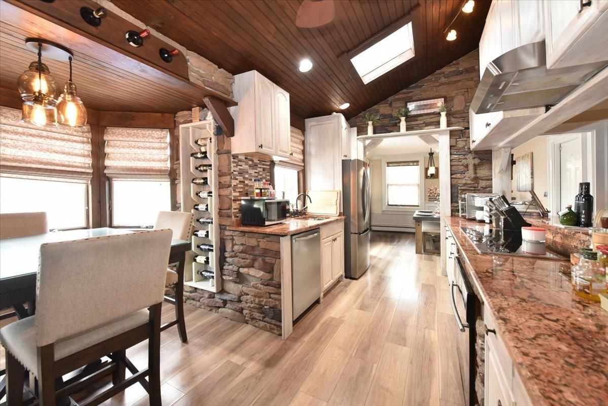 Interior, Kitchen, Pendant Lights, Recessed Lighting, Wooden Beams, Wooden Ceilings, Wood Texture Flooring