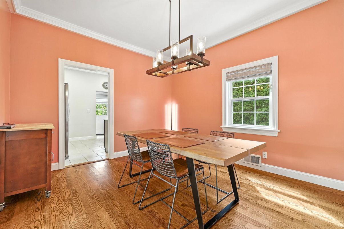 Dining room, Interior, Pendant Lights, Wood Texture Flooring