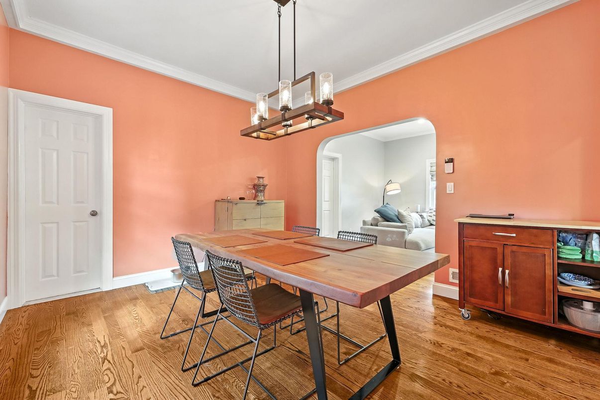 Dining room, Interior, Pendant Lights, Wood Texture Flooring