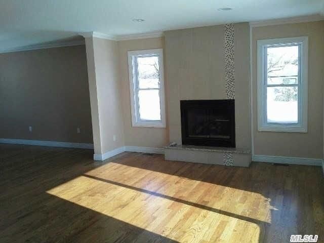 Empty room, Fireplace, Interior, Recessed Lighting, Wood Texture Flooring
