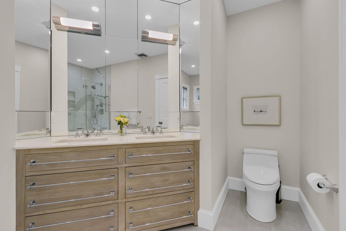 Bathroom, Dual Sink Vanities, Glass Shower, Interior, Recessed Lighting