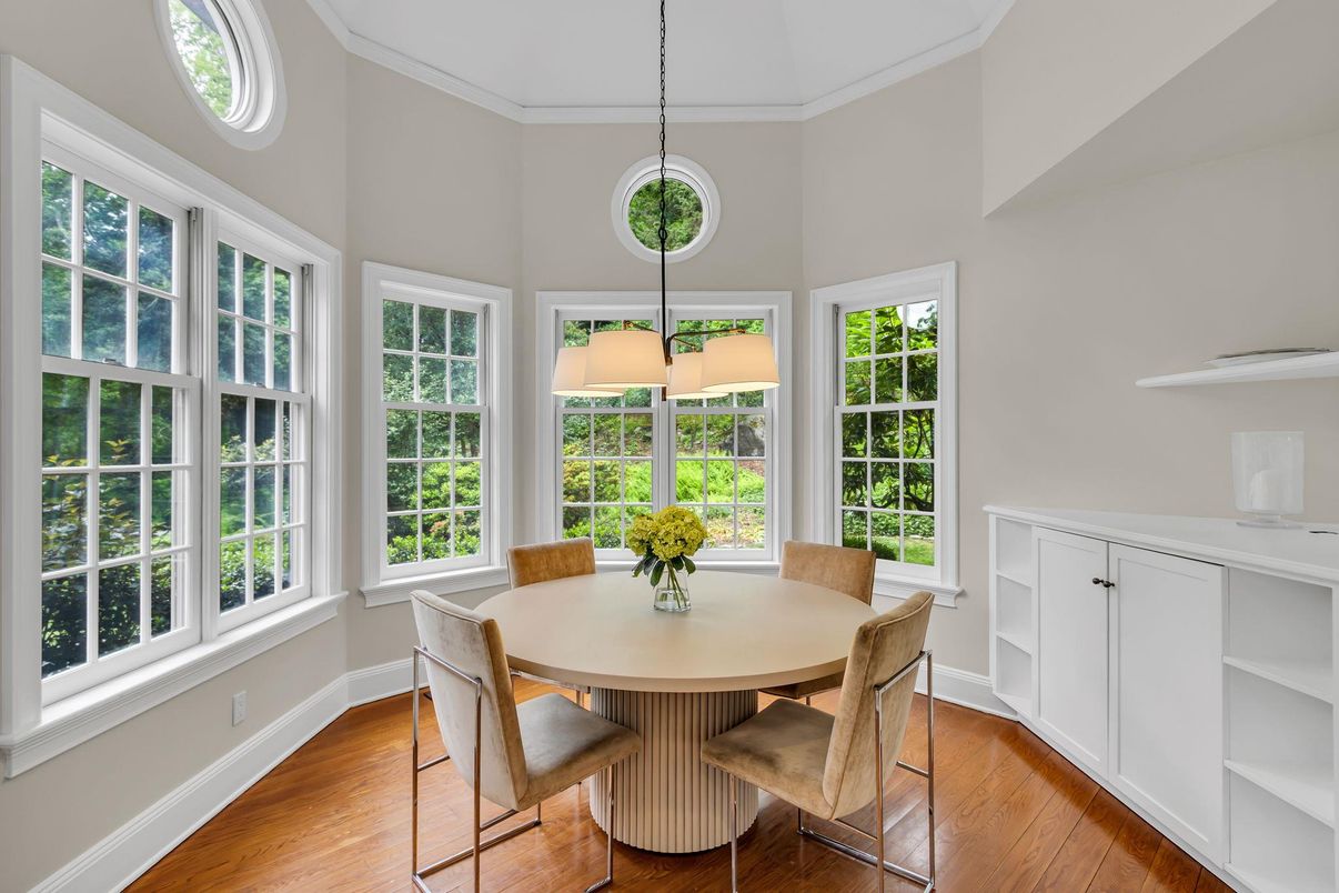 Dining room, Interior, Pendant Lights, Wood Texture Flooring