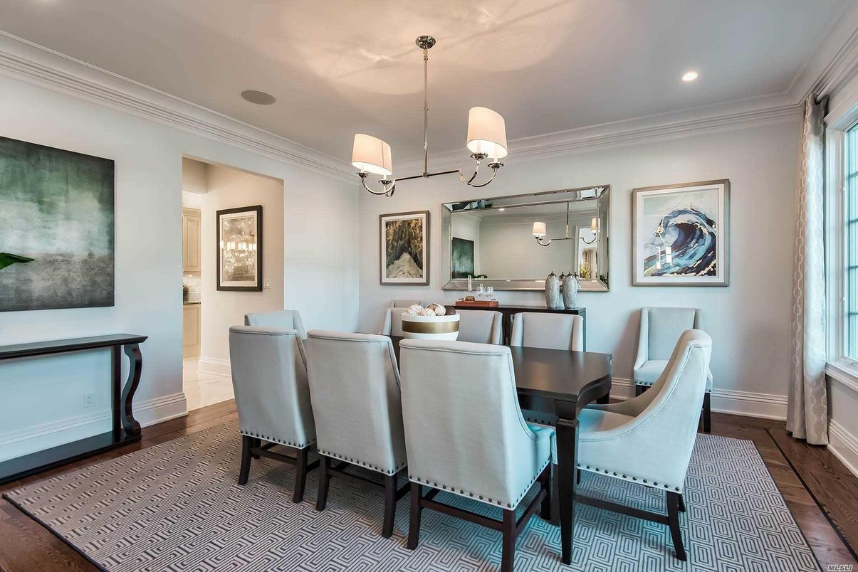 Dining room, Interior, Pendant Lights, Recessed Lighting, Wood Texture Flooring