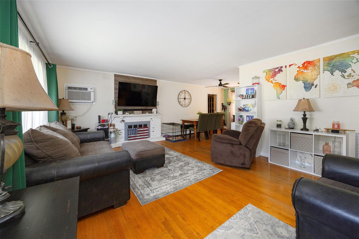 Dining room, Fireplace, Interior, Living room, Wood Texture Flooring