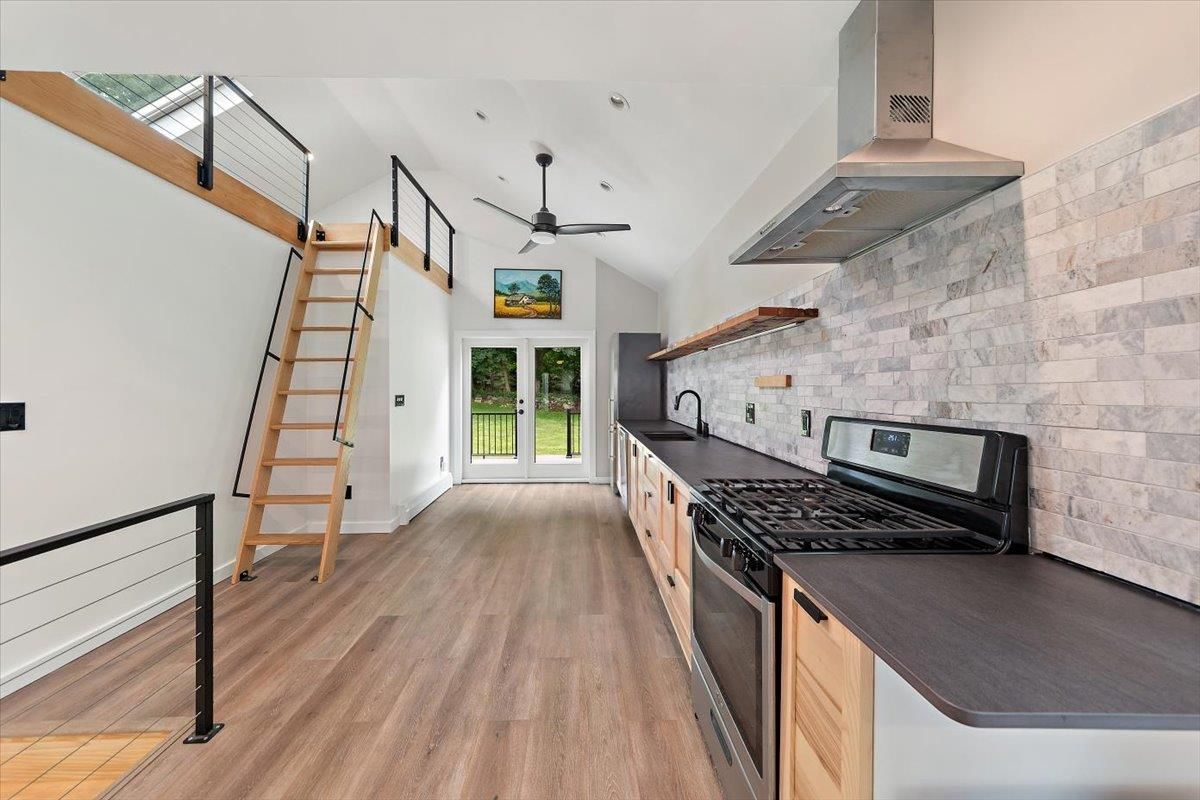 Interior, Kitchen, Stone Walls, Wood Texture Flooring