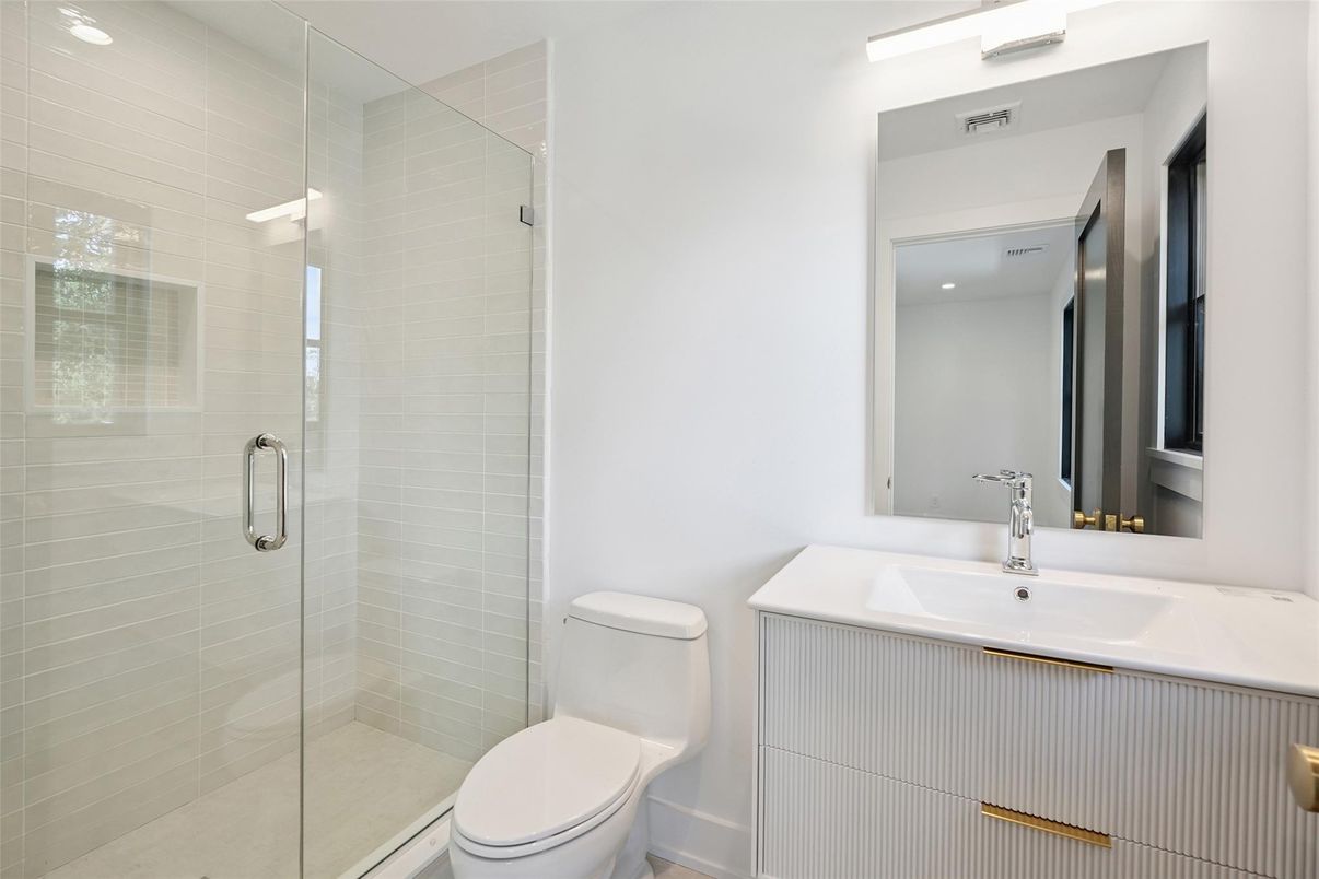 Bathroom, Glass Shower, Interior, Recessed Lighting