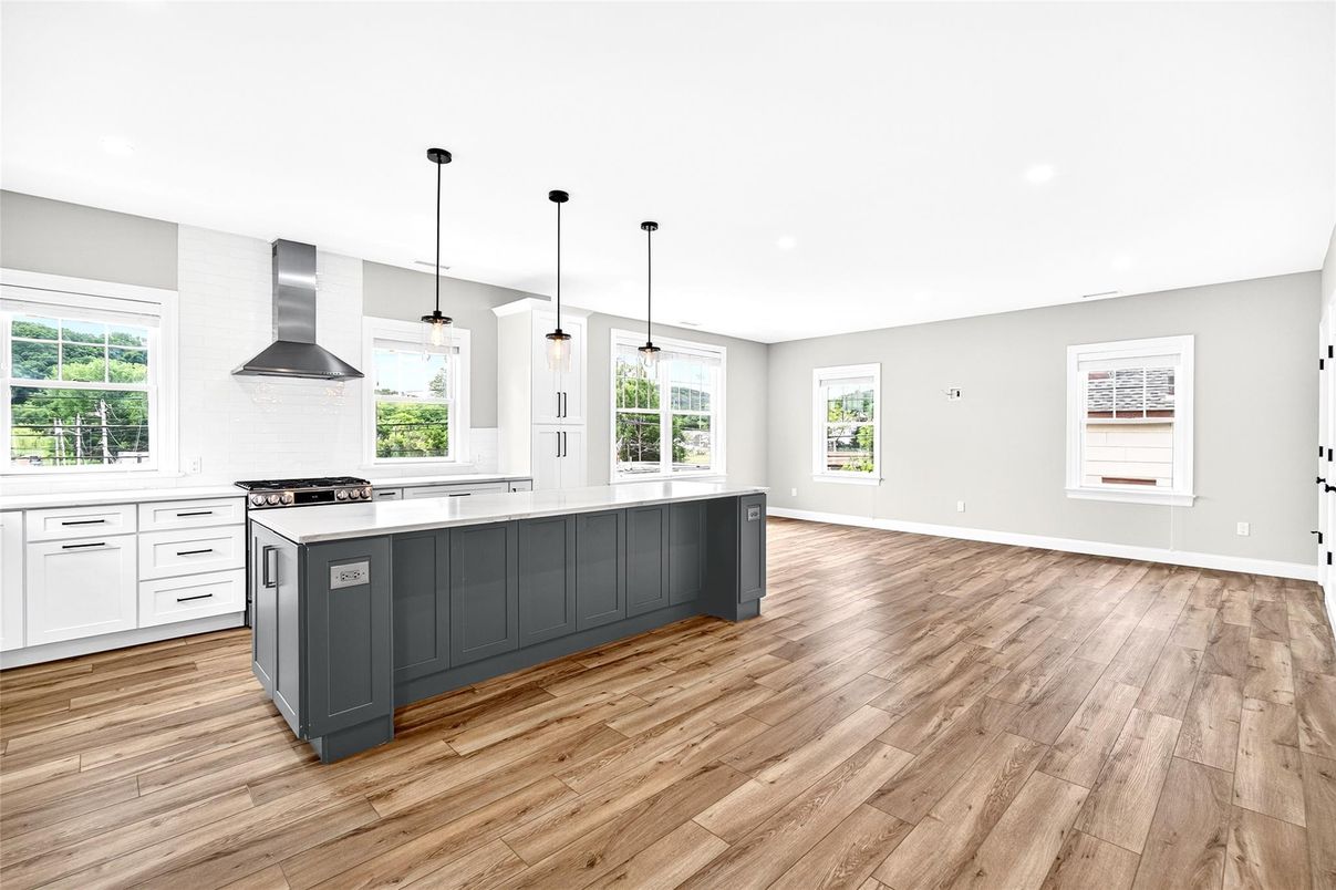 Interior, Kitchen, Pendant Lights, Wood Texture Flooring