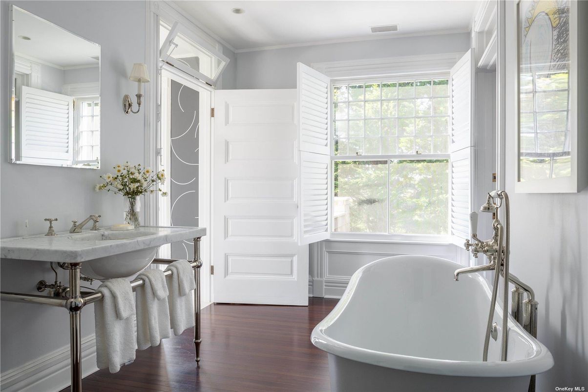 Bathroom, Free Standing Baths, Interior, Wood Texture Flooring