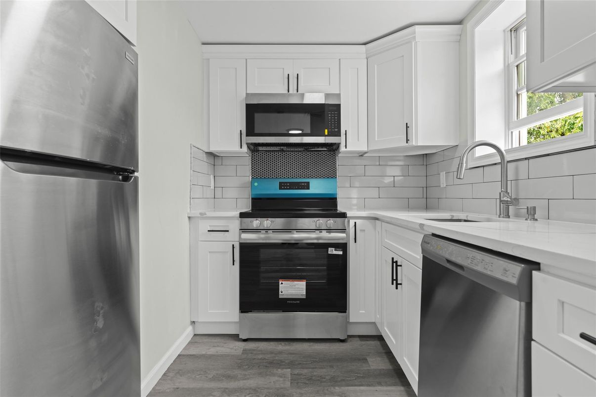 Interior, Kitchen, Stainless Steel Appliances, Wood Texture Flooring