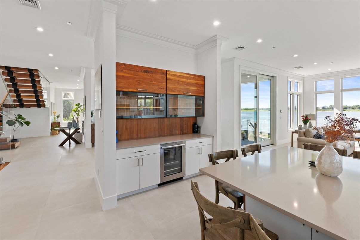 Dining room, Interior, Kitchen, Recessed Lighting, Stainless Steel Appliances, Water