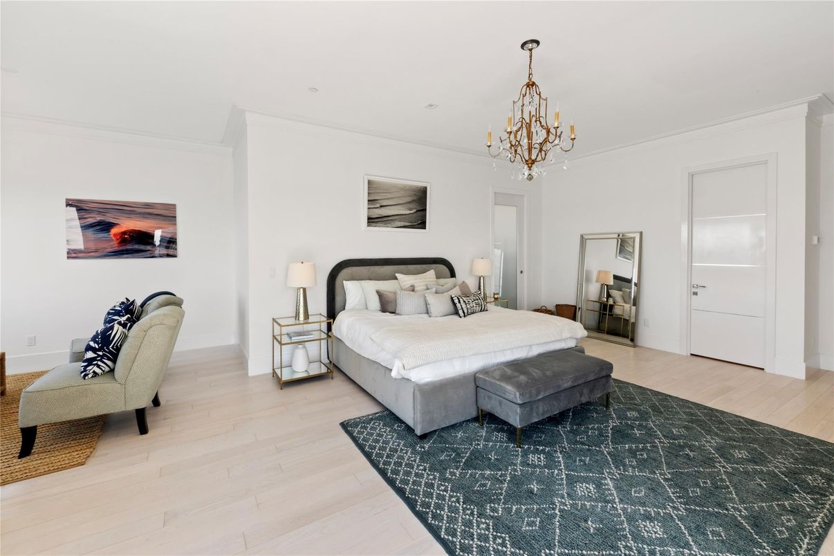 Bedroom, Chandelier, Interior, Wood Texture Flooring