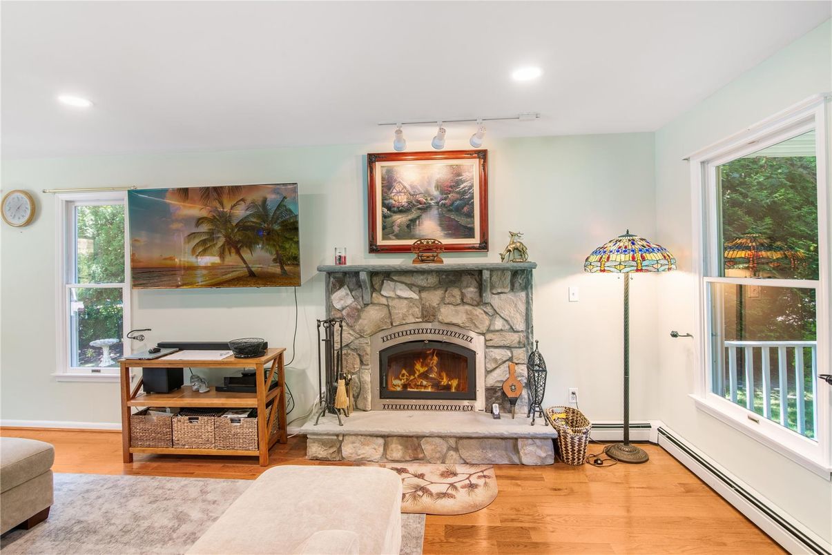 Fireplace, Interior, Recessed Lighting, Wood Texture Flooring