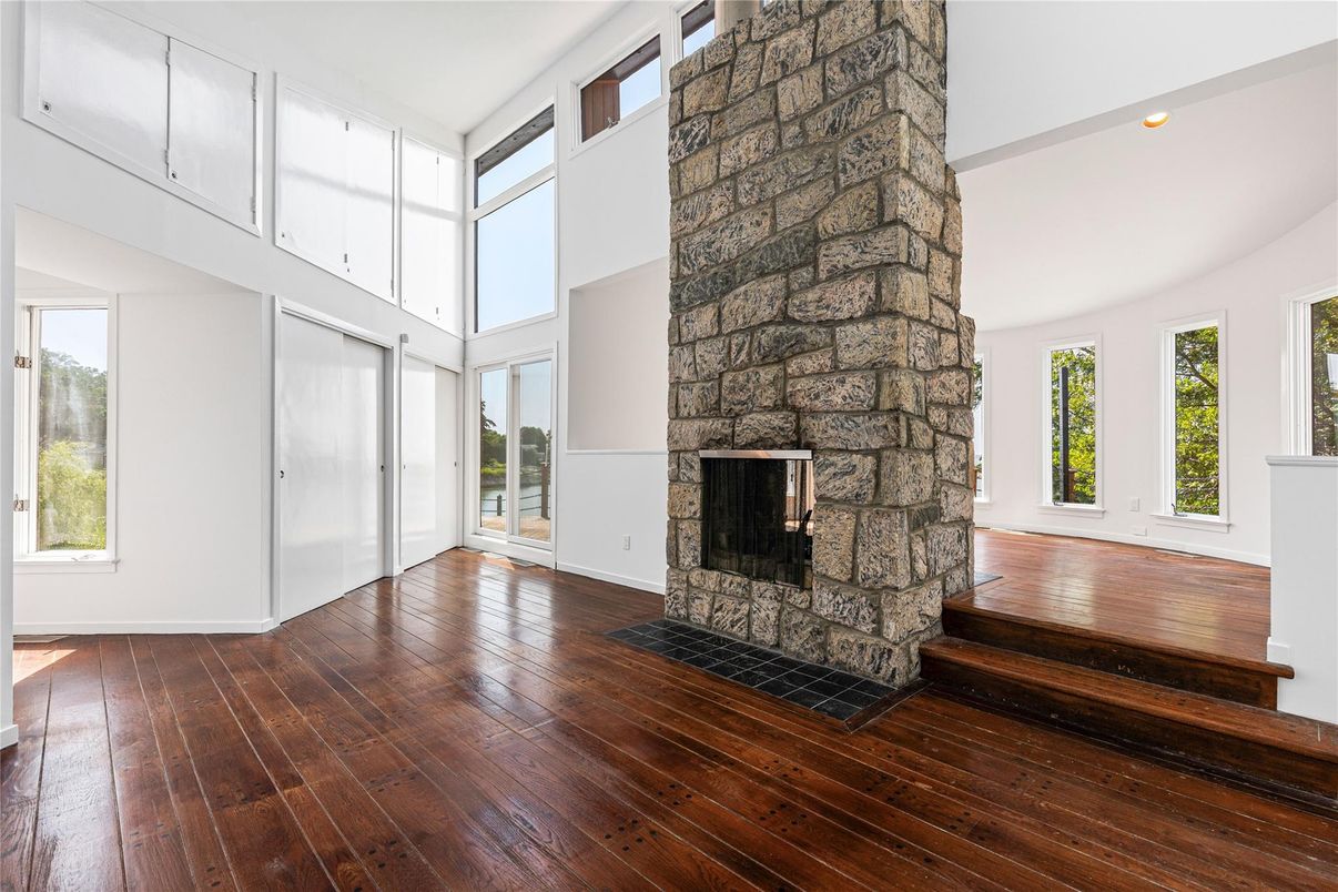 Fireplace, Interior, Recessed Lighting, Wood Texture Flooring