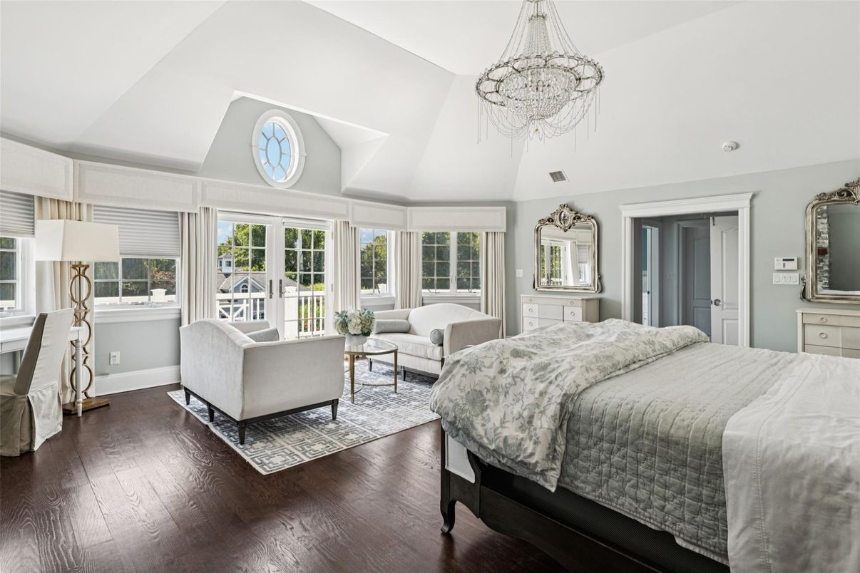 Bedroom, Chandelier, Interior, Wood Texture Flooring