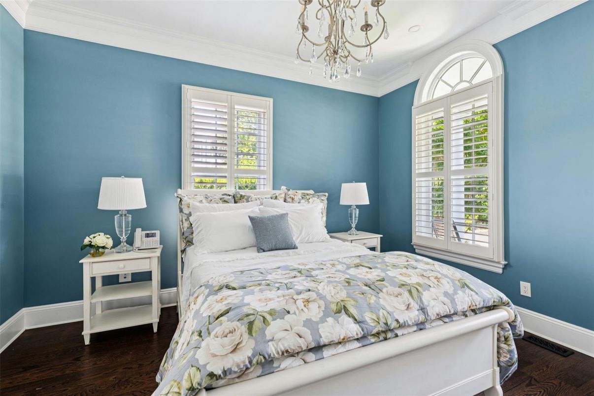 Bedroom, Chandelier, Interior, Wood Texture Flooring