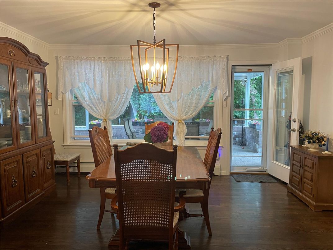 Dining room, Interior, Pendant Lights, Wood Texture Flooring