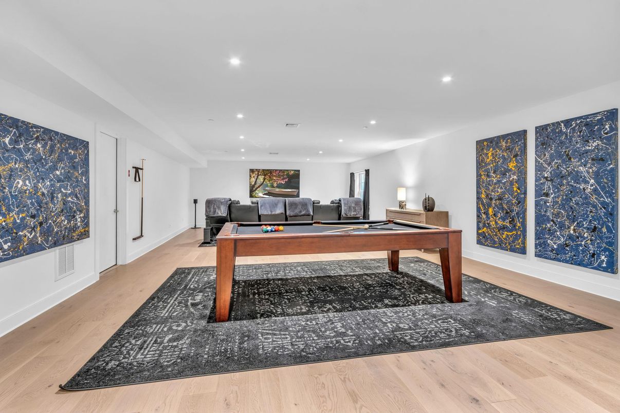 Billiard Table, Game Room, Interior, Recessed Lighting, Wood Texture Flooring