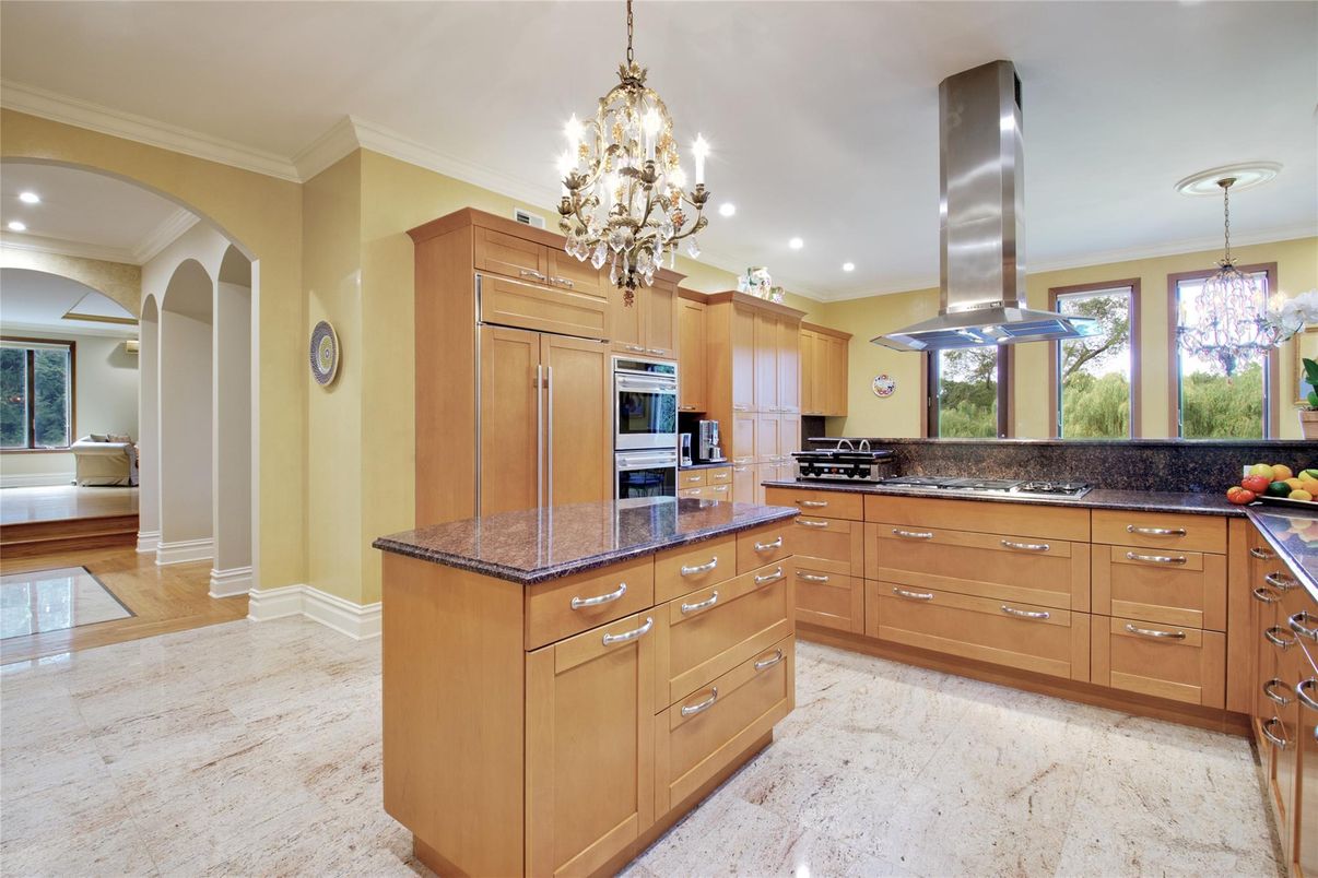 Chandelier, Interior, Kitchen, Pendant Lights, Recessed Lighting, Stainless Steel Appliances