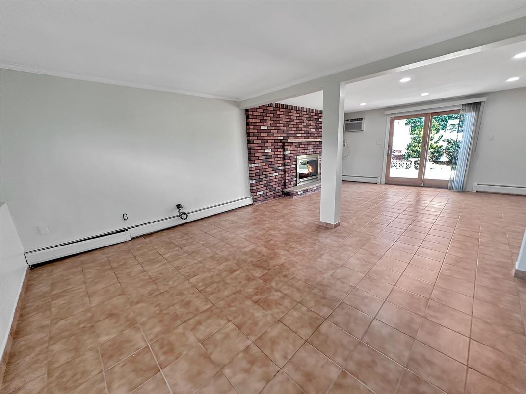 Empty room, Fireplace, Interior, Recessed Lighting, Stone Walls
