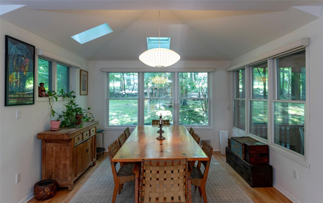 Dining room, Interior, Pendant Lights, Wood Texture Flooring