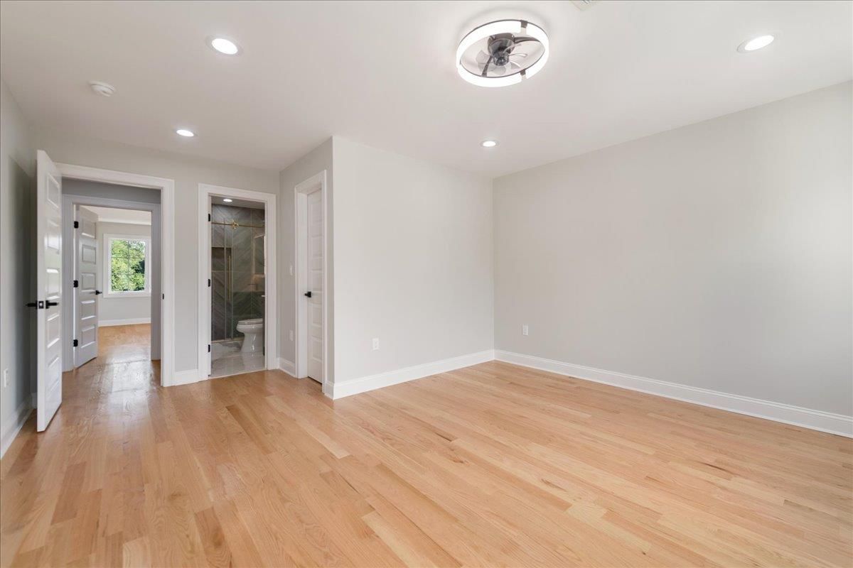 Bathroom, Empty room, Interior, Recessed Lighting, Wood Texture Flooring