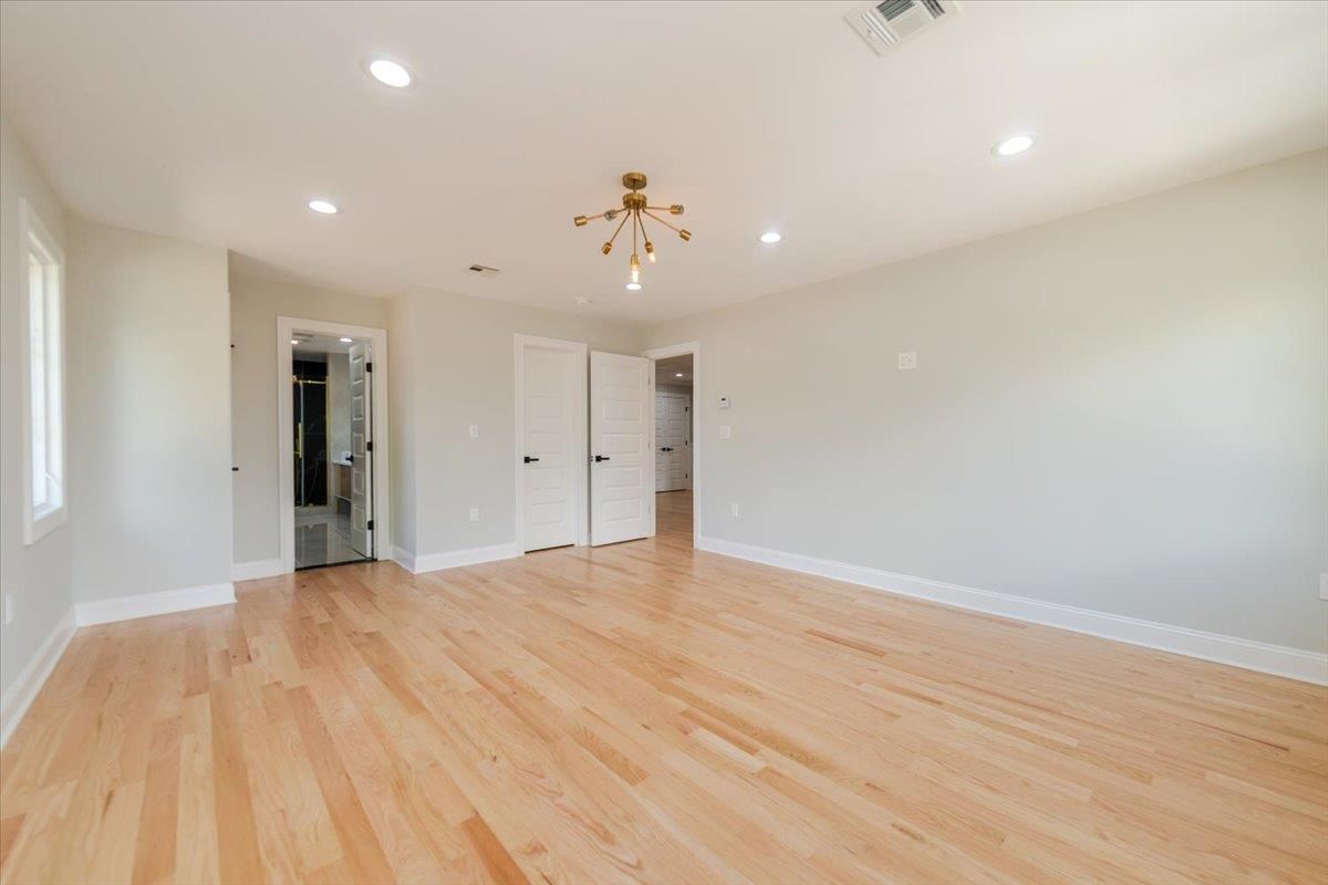 Empty room, Interior, Pendant Lights, Recessed Lighting, Wood Texture Flooring