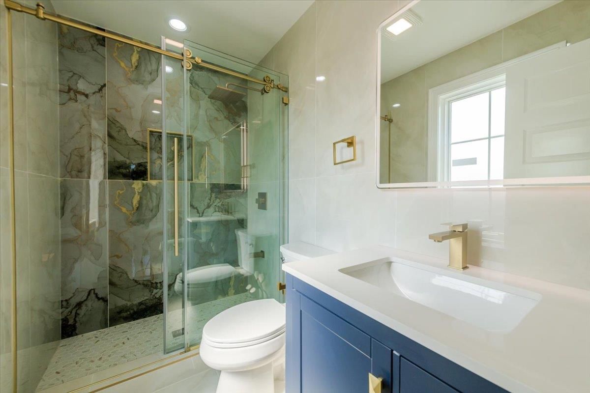 Bathroom, Glass Shower, Interior, Marble Walls, Recessed Lighting