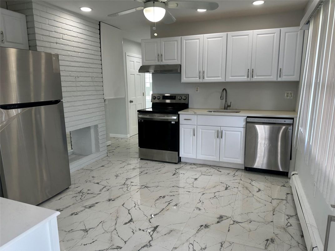 Interior, Kitchen, Marble, Recessed Lighting, Stainless Steel Appliances