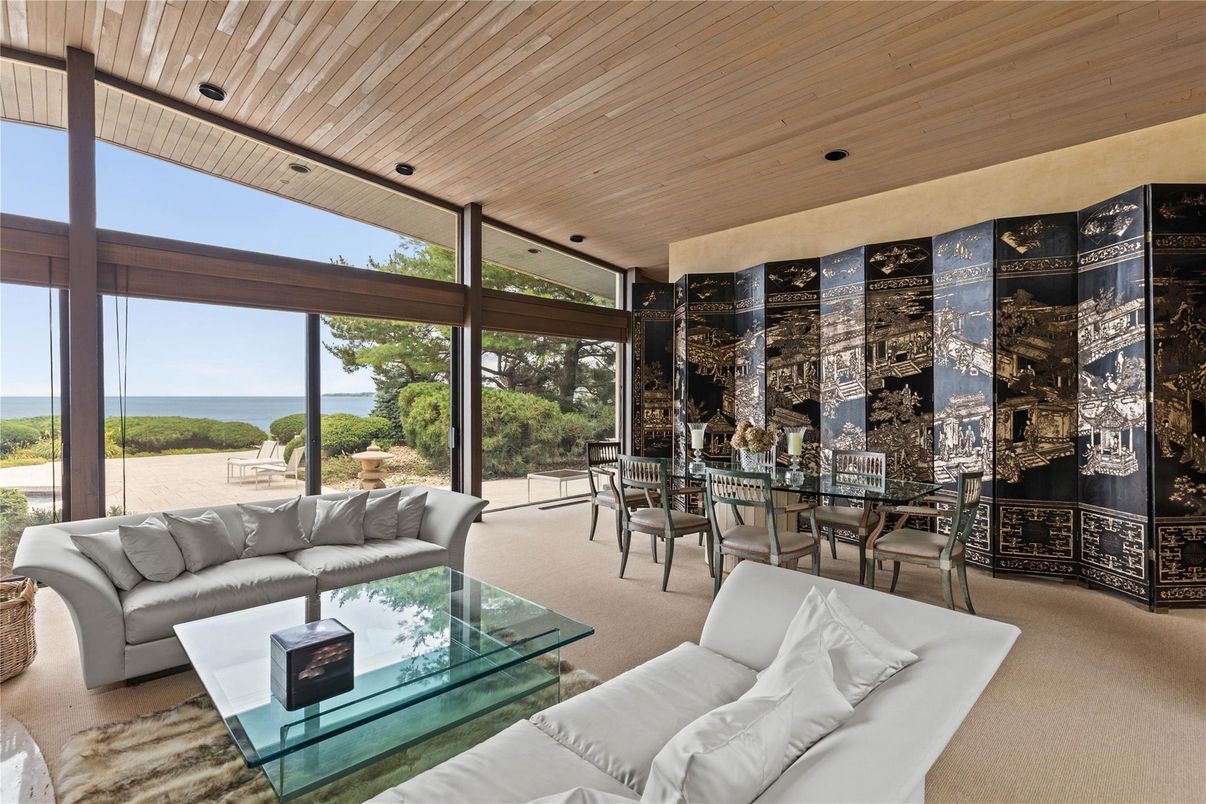 Dining room, Interior, Living room, Recessed Lighting, Water, Wooden Ceilings
