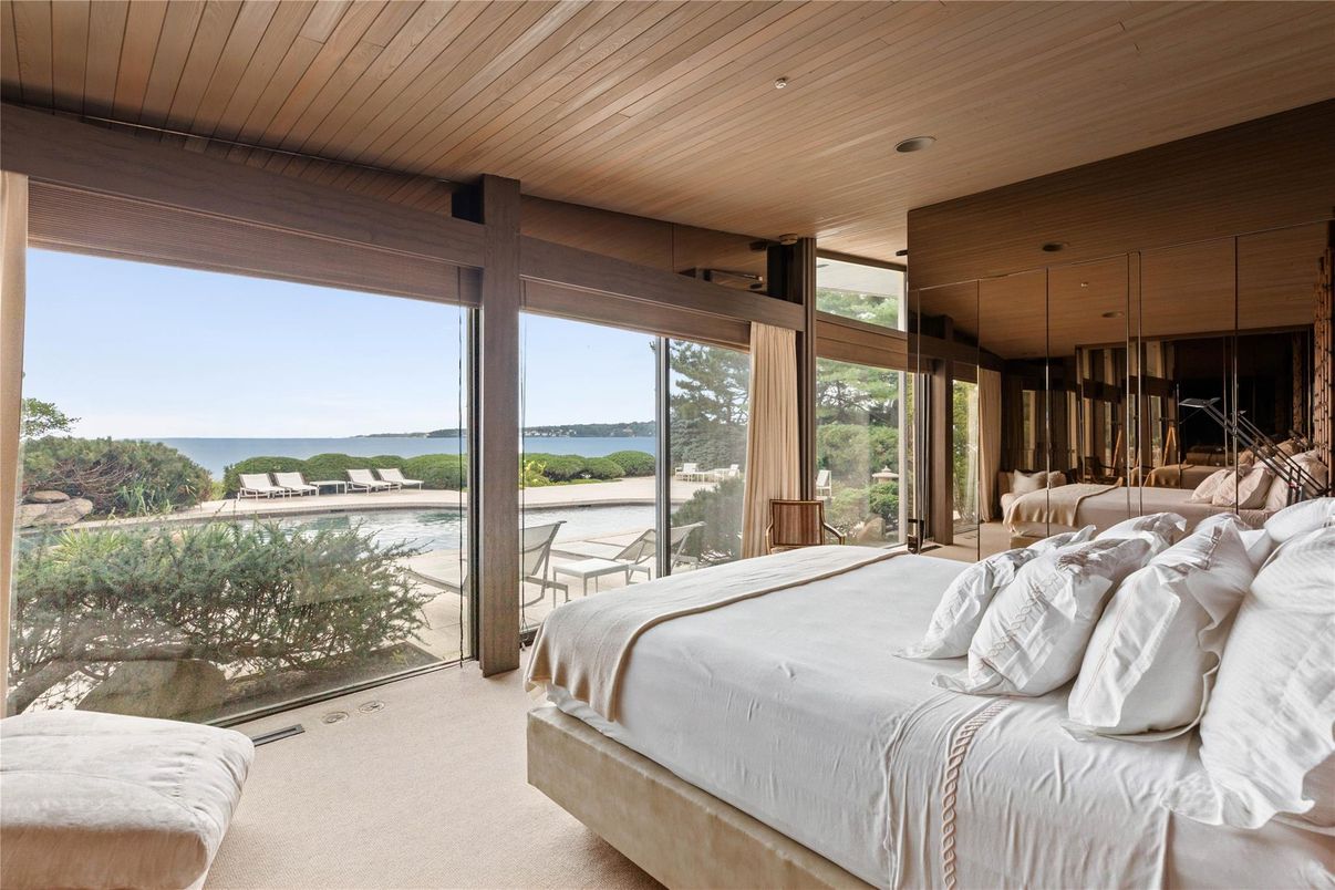 Bedroom, Interior, Recessed Lighting, Water, Wooden Ceilings