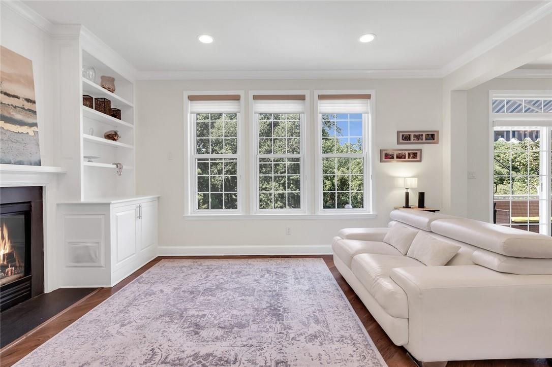 Fireplace, Interior, Recessed Lighting, Wood Texture Flooring