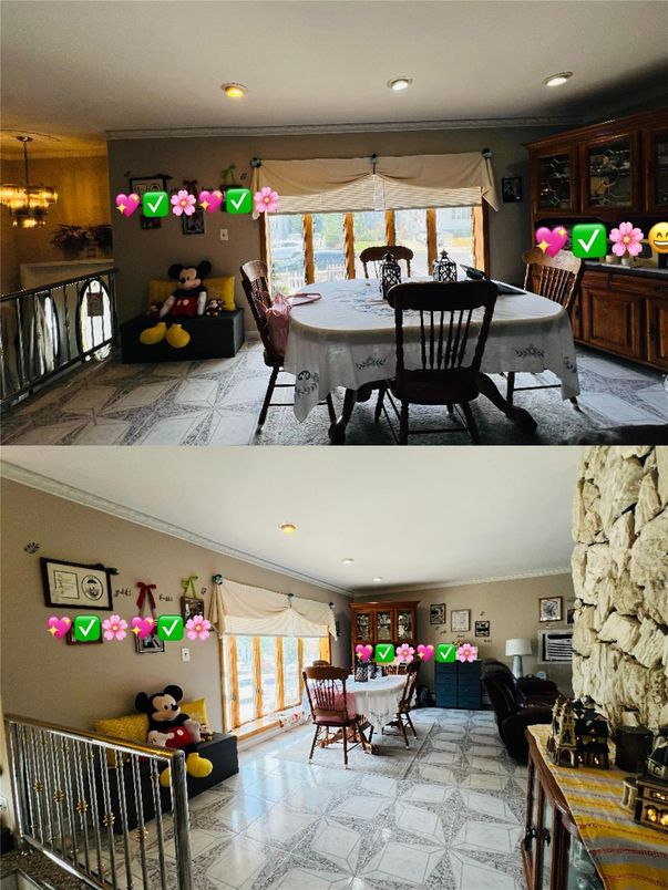 Dining room, Interior, Marble, Recessed Lighting, Stone Walls