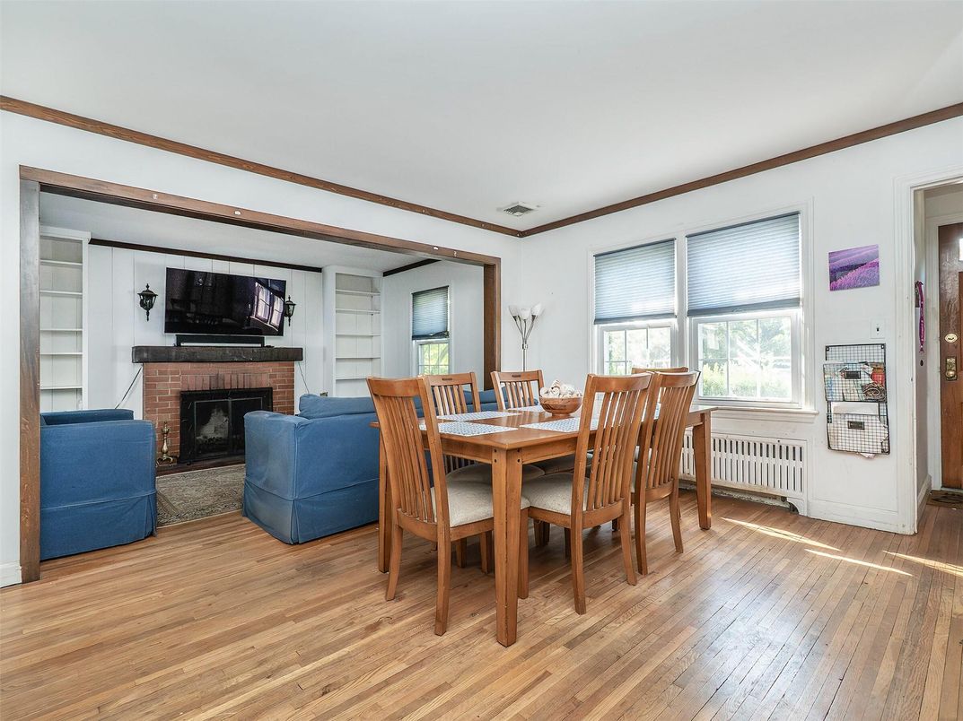 Dining room, Fireplace, Interior, Wood Texture Flooring