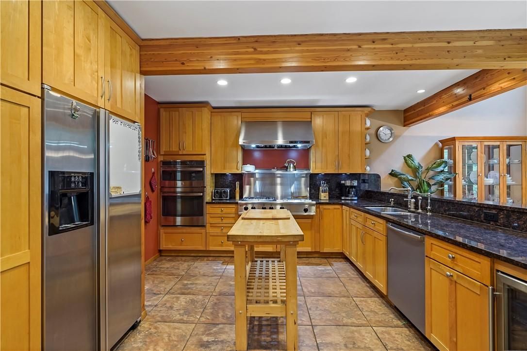 Interior, Kitchen, Recessed Lighting, Stainless Steel Appliances, Wooden Beams
