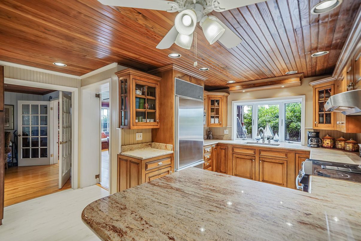 Interior, Kitchen, Recessed Lighting, Stainless Steel Appliances, Wooden Ceilings, Wood Texture Flooring