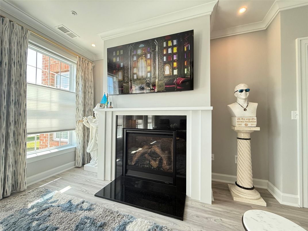 Fireplace, Interior, Recessed Lighting, Wood Texture Flooring