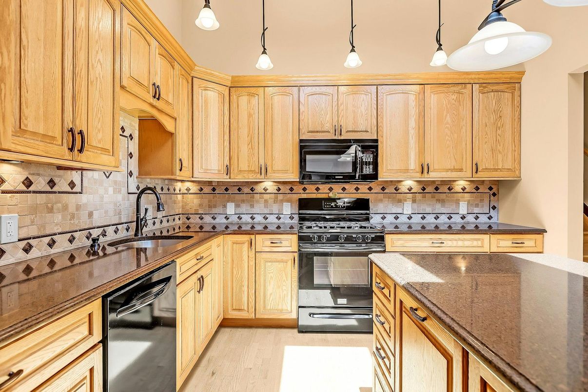 Interior, Kitchen, Pendant Lights, Stainless Steel Appliances, Wood Texture Flooring