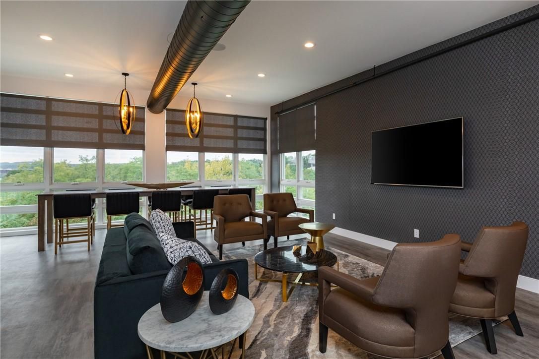 Dining room, Interior, Living room, Pendant Lights, Recessed Lighting, Wood Texture Flooring