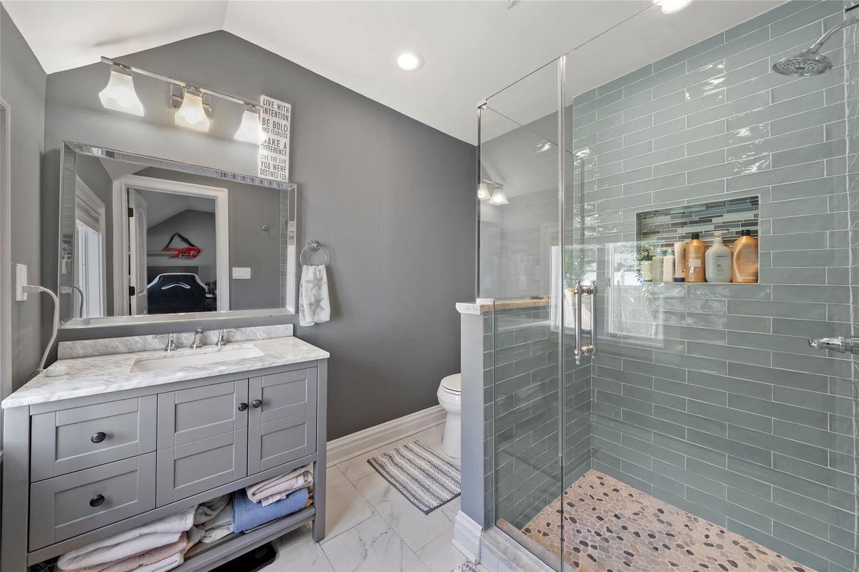 Bathroom, Glass Shower, Interior, Recessed Lighting