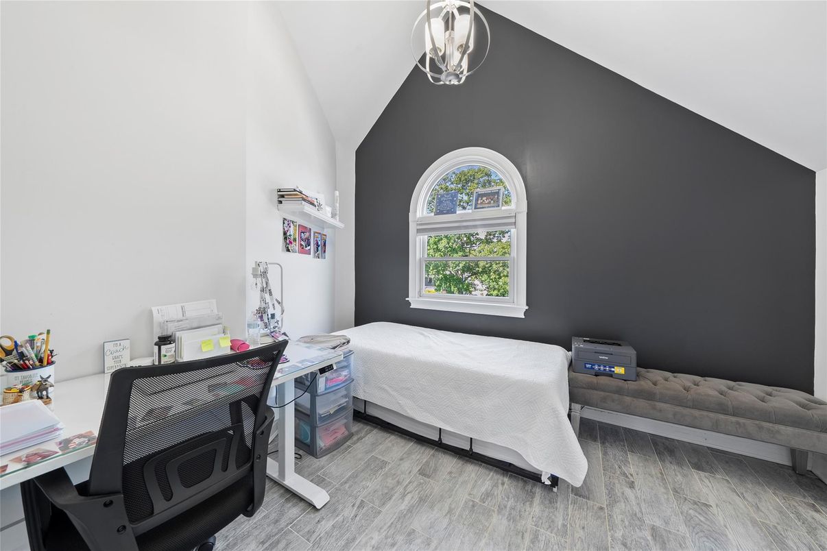 Bedroom, Home Office, Interior, Pendant Lights, Wood Texture Flooring