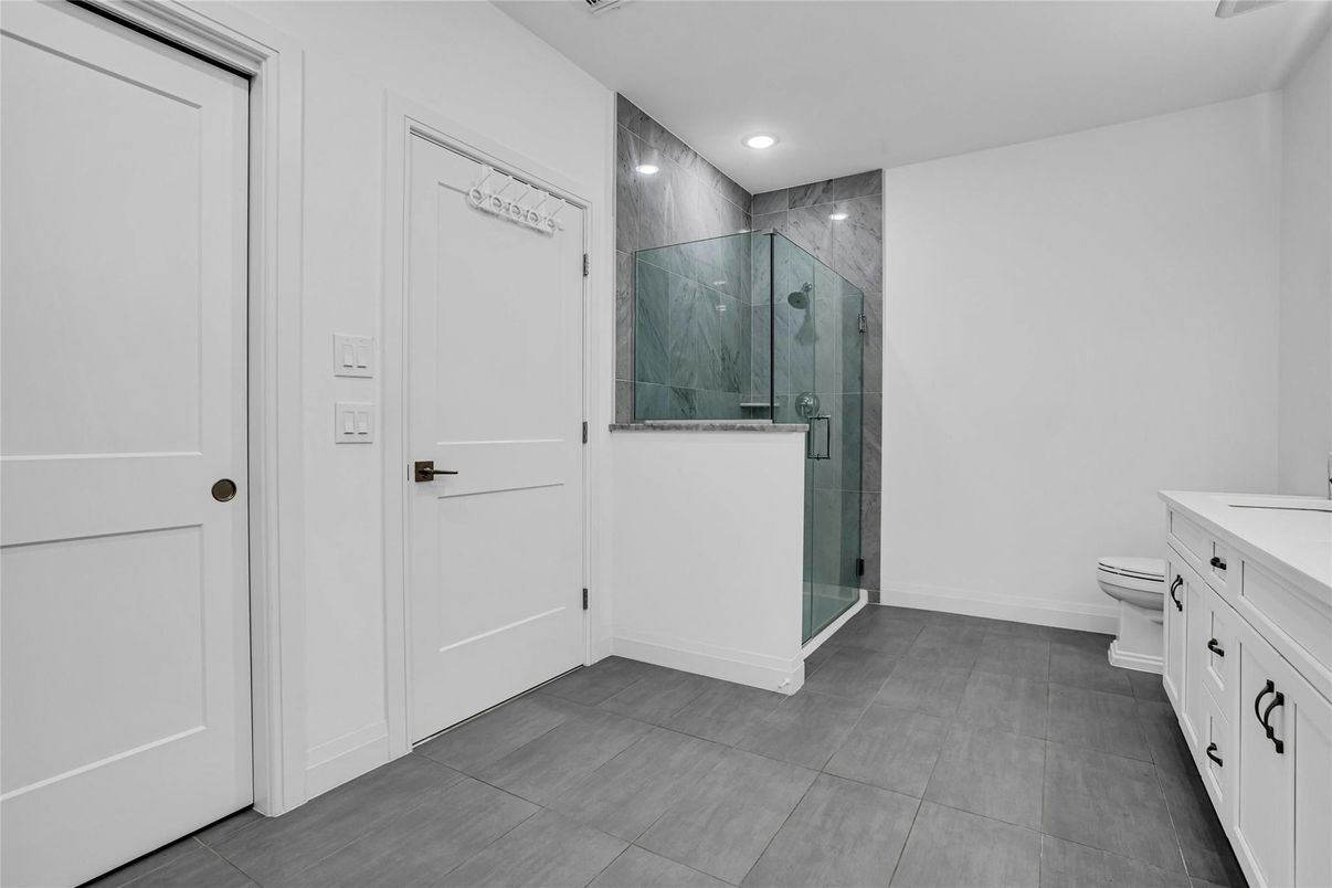 Bathroom, Glass Shower, Interior, Recessed Lighting
