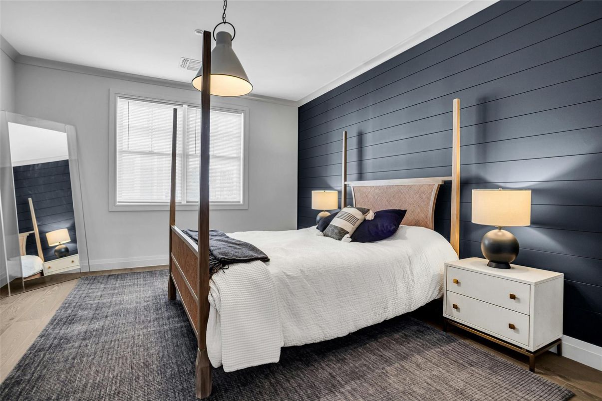 Bedroom, Interior, Pendant Lights, Wood Texture Flooring