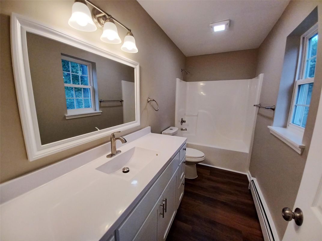 Bathroom, Interior, Recessed Lighting, Wood Texture Flooring