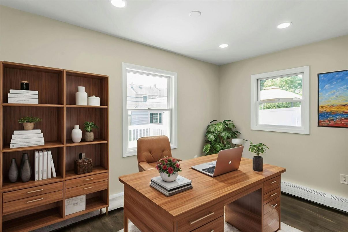 Home Office, Interior, Recessed Lighting, Wood Texture Flooring