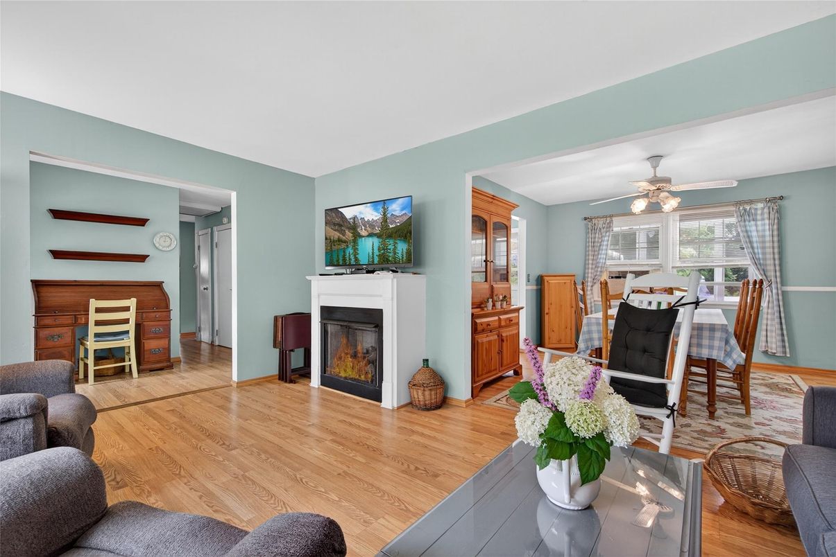 Dining room, Fireplace, Interior, Wood Texture Flooring