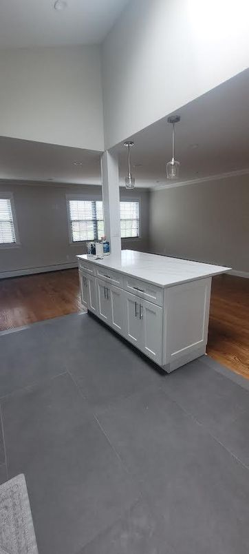 Interior, Kitchen, Pendant Lights, Wood Texture Flooring