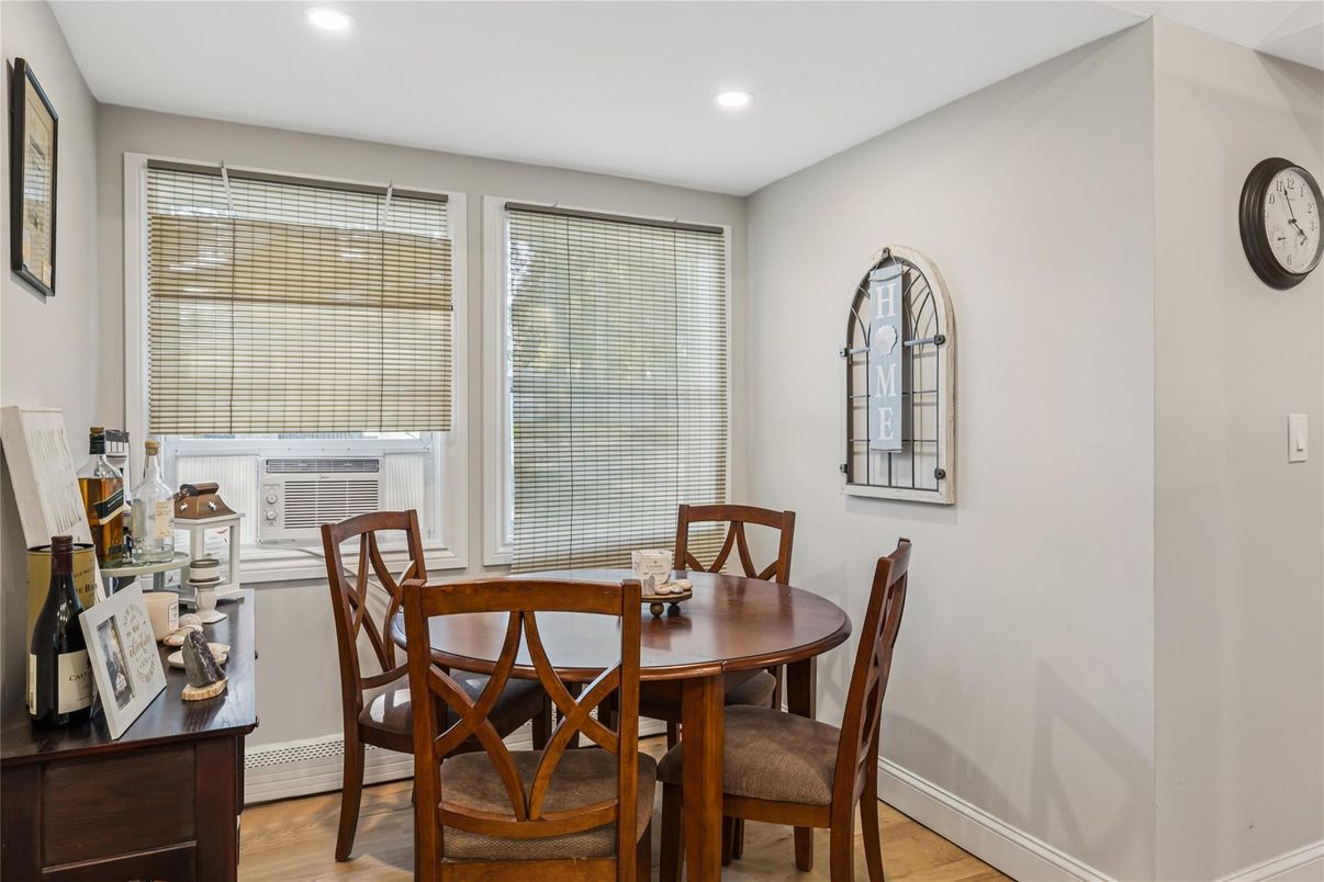 Dining room, Interior, Recessed Lighting, Wood Texture Flooring