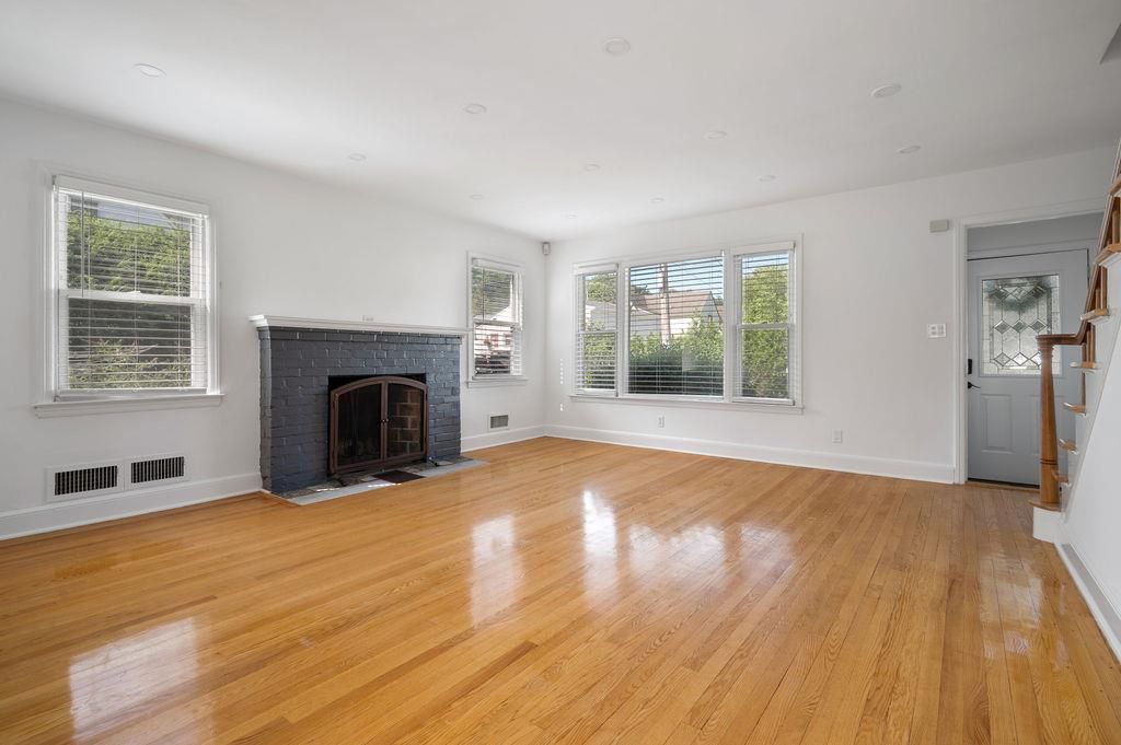 Empty room, Fireplace, Interior, Recessed Lighting, Wood Texture Flooring