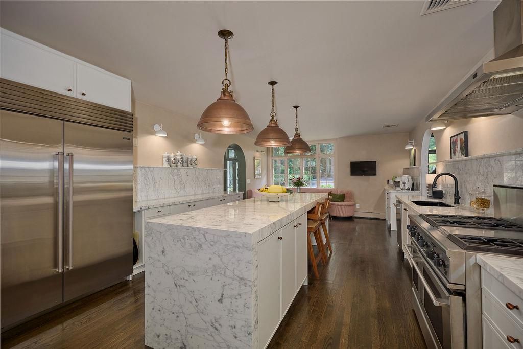 Interior, Kitchen, Pendant Lights, Stainless Steel Appliances, Wood Texture Flooring