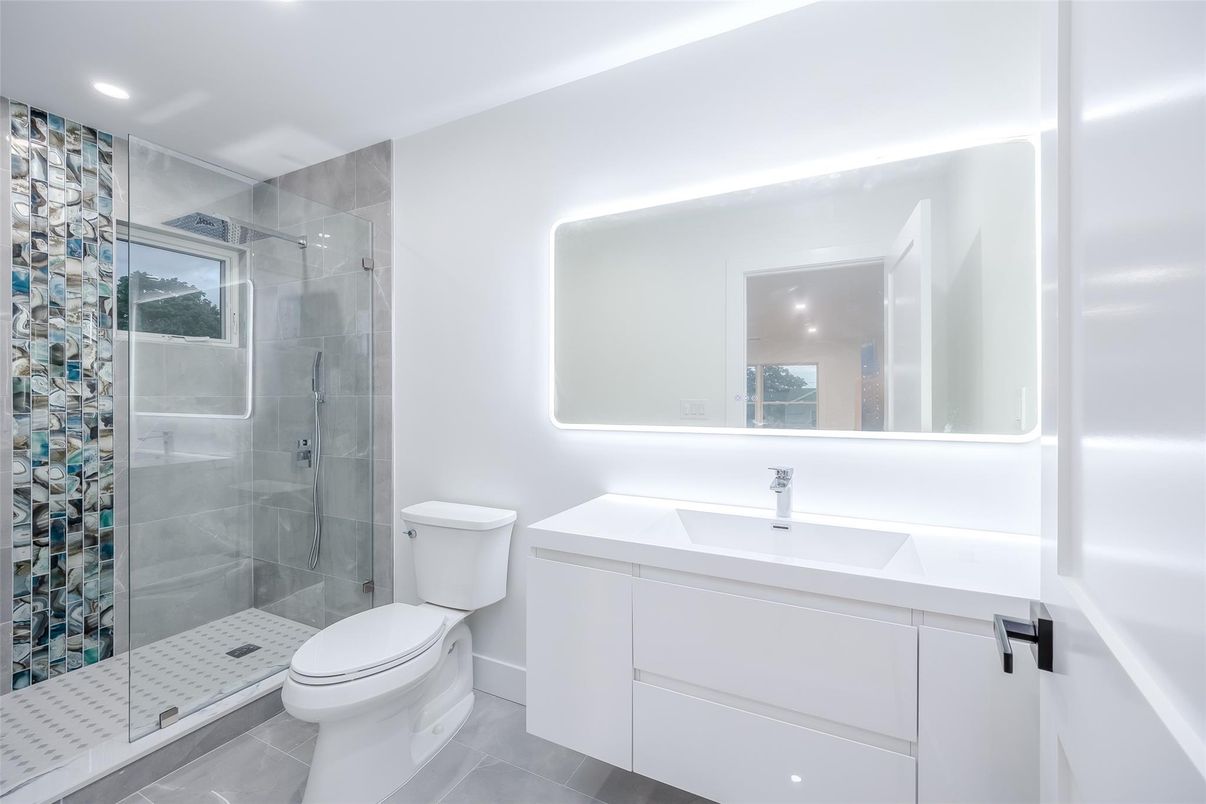 Bathroom, Glass Shower, Interior, Recessed Lighting